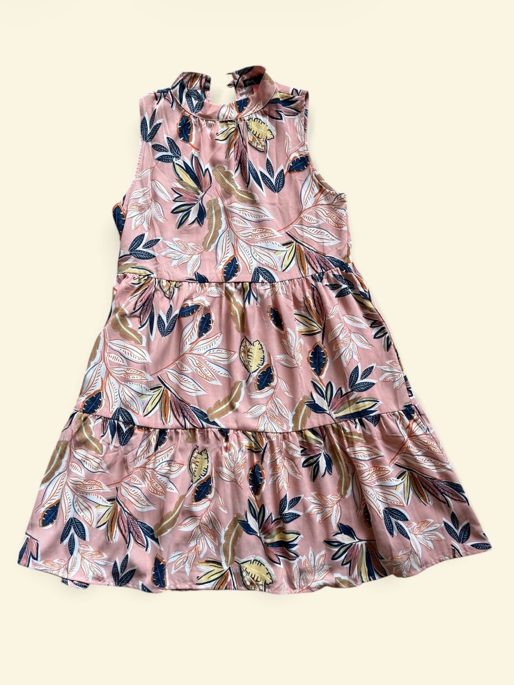 Gibson Pink Floral Tiered Sundress with Navy and Mustard Accents